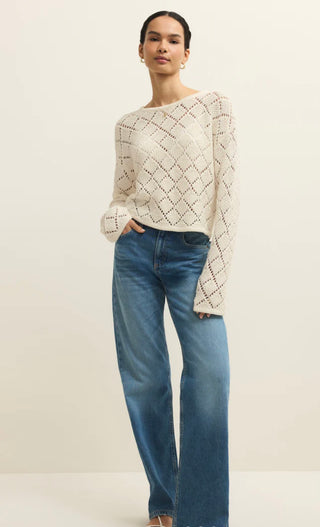 Z Supply Hullen Diamond Crochet Cotton Sweater – Relaxed Lightweight Knit