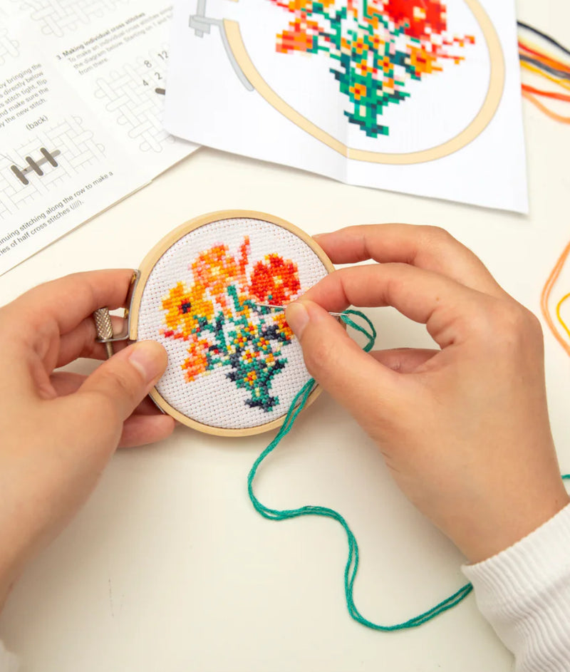 Showing the flower kit being stitched 
