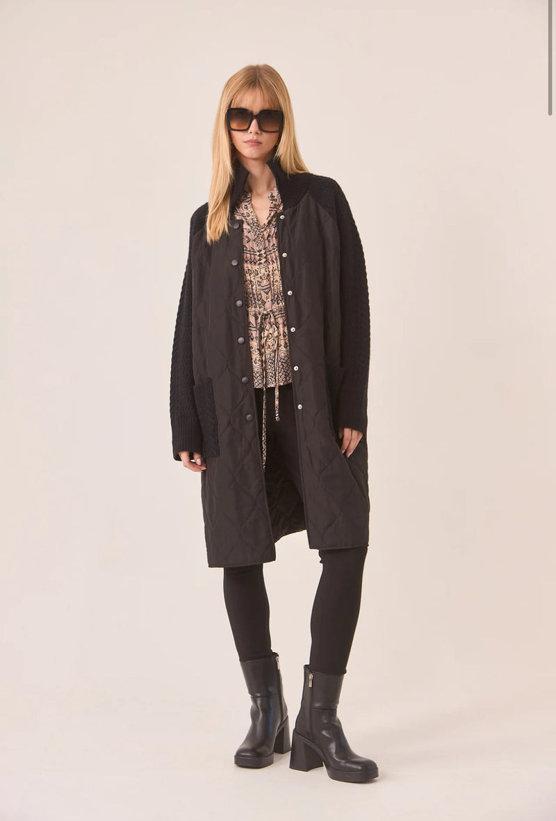 Quilted Combination Coat - Black