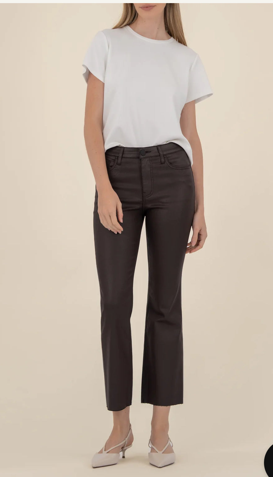 Kut From The Kloth Kelsey Coated High Rise Ankle Flare In Chocolate