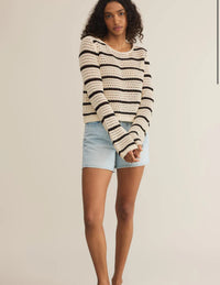 Z SUPPLY KIT STRIPE CROCHET SWEATER IN SEA SALT