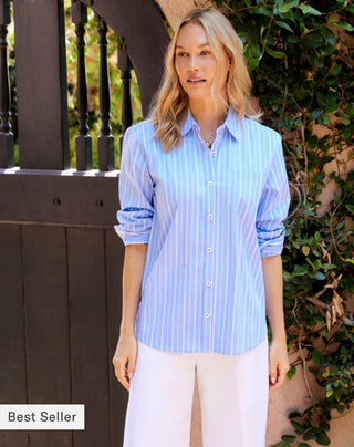 Karen Kane Women’s Essential Stretch Striped Button-Up Shirt