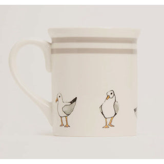 Mug shown with seagulls on bottom and double light grey lines on top