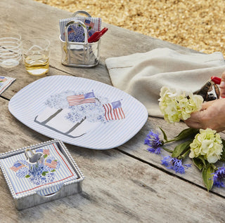 Mariposa Patriotic Flags and Hydrangeas Beaded Napkin Box Set