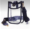 Showing navy small bag 