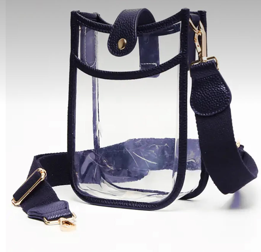 Showing navy small bag 