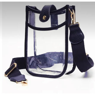 Showing navy small bag 