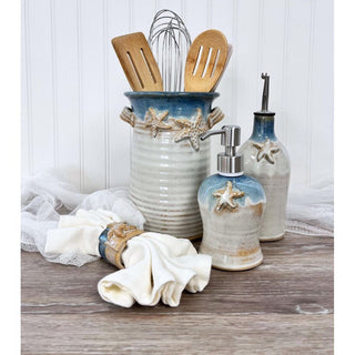 Crock down with utensils and soap pump and oil dispenser 