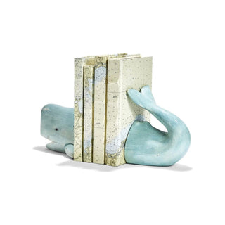 Nautical Whale Tail Resin Bookends | Distressed Coastal Library Decor