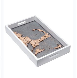 Cape Cod 3D Nautical Wood Serving Tray | Coastal Bathymetric Map Art