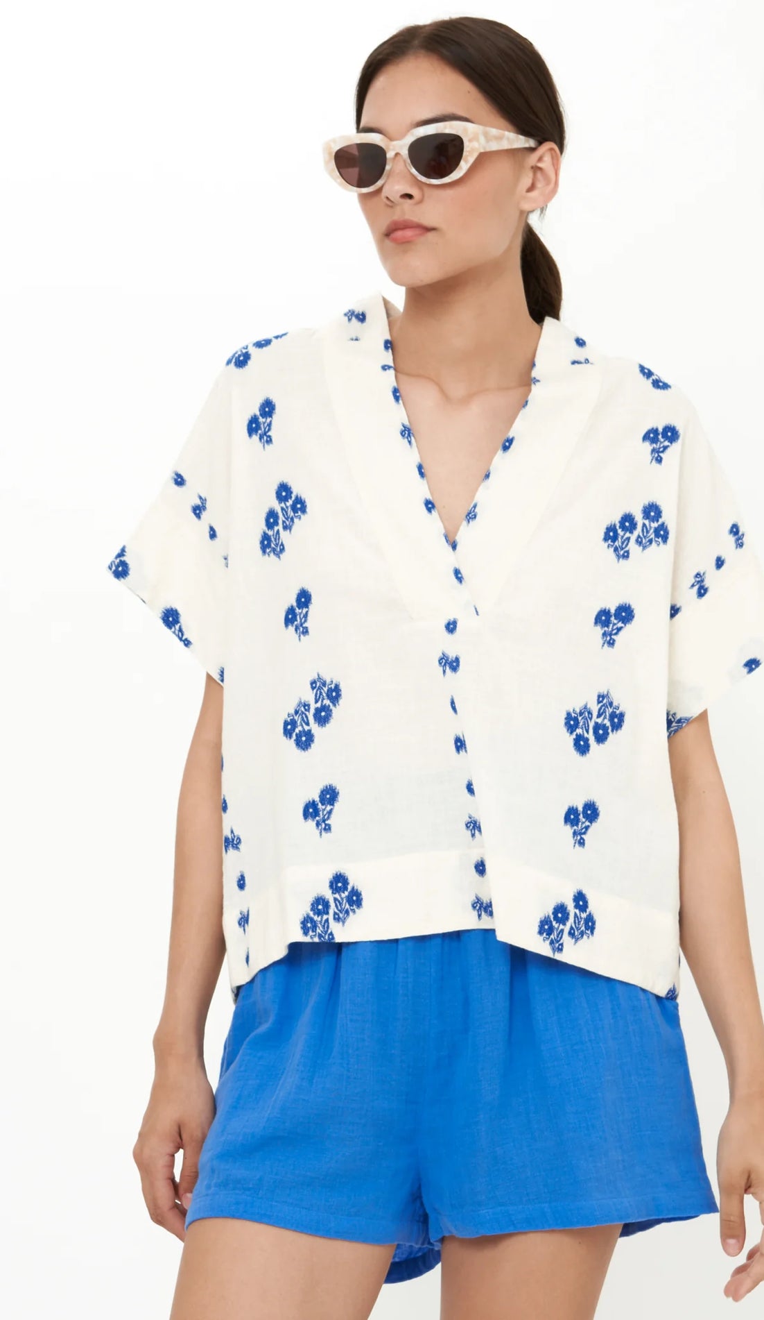 OLIPHANT V-NECK TOP- WICKLOW BLUE