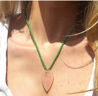 Green beads pink heart necklace. 18”