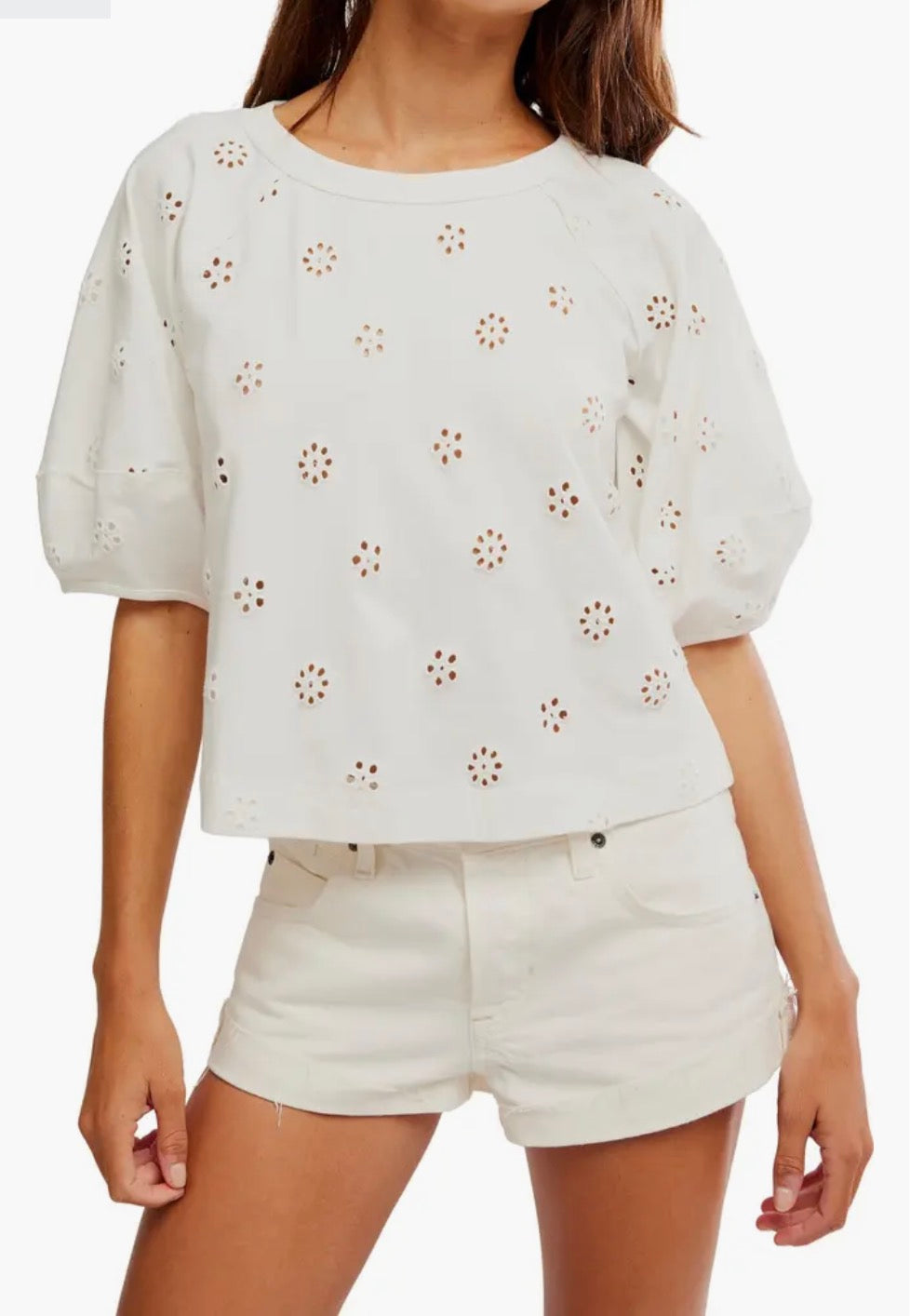 Free People Jessie Eyelet Tee In Whisper White