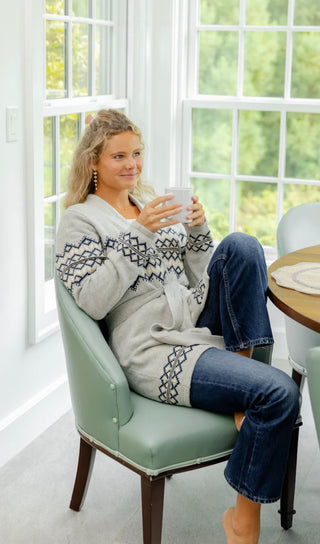 Sail To Sable Grey Fair Isle Wrap Sweater