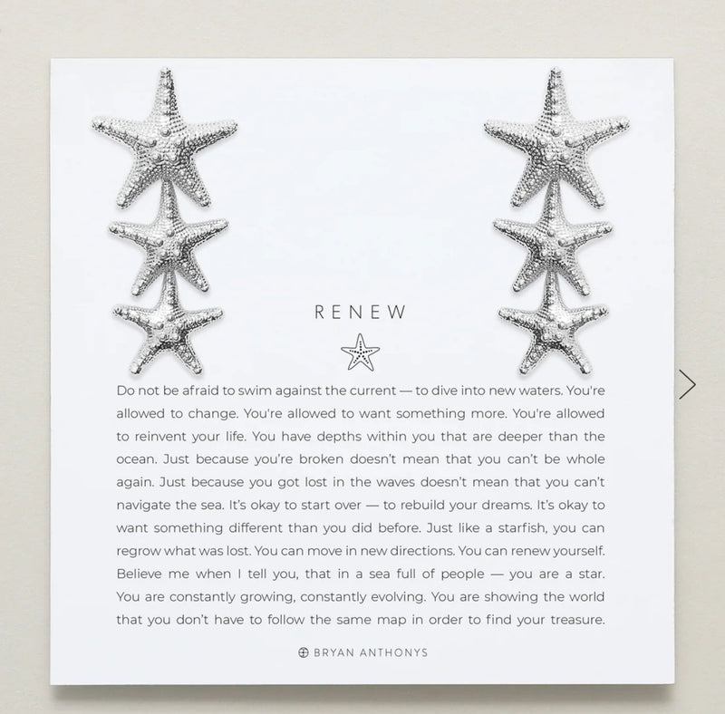 3 starfish silver earrings 