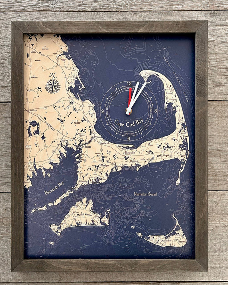 Cape Cod, Buzzards Bay and Islands Framed Tide &Time Clock