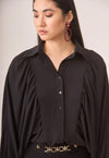 Flowy Blouse with Batwing Sleeves - Black
