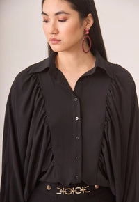 Flowy Blouse with Batwing Sleeves - Black