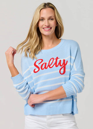 "Salty" Striped Coastal Pullover – Relaxed Fit Nautical Sweater
