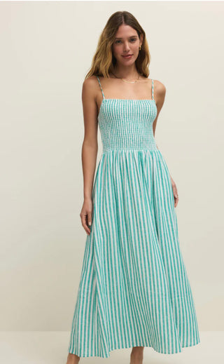 Z Supply Bayside Striped Linen Smocked Maxi Dress La Palma