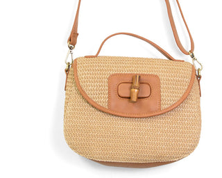 Hattie Natural Straw & Bamboo Turnlock Crossbody Bag or Natural Straw Millie Bamboo Handle Basket Crossbody
