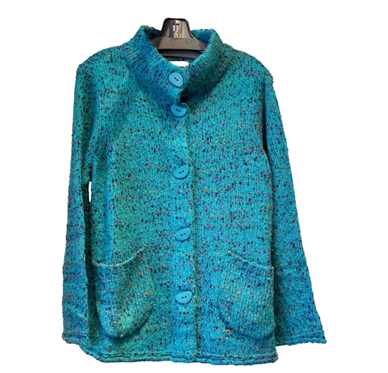 Habitat Swing Habitat Confetti Scoop Pocket Button Cardigan in Teal