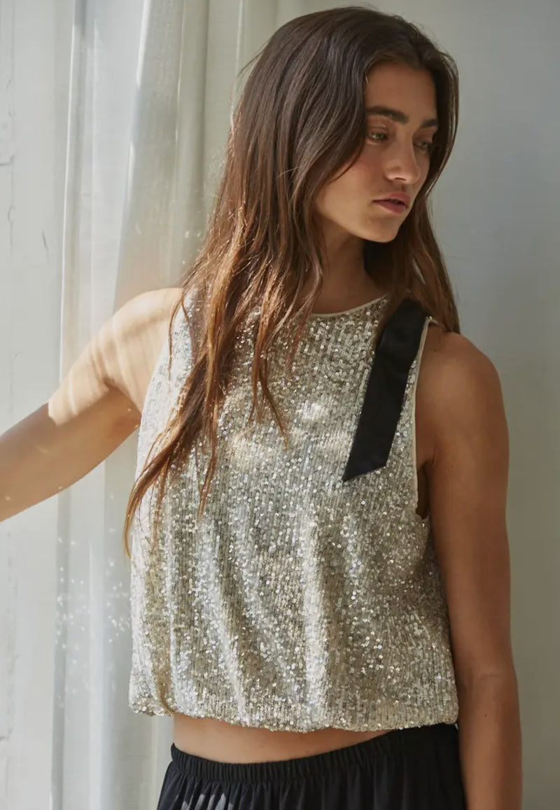 Sleeveless Crop Top with Bow Trim