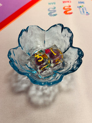 My Casita Glass Flower Dice Holder - Aqua Mist