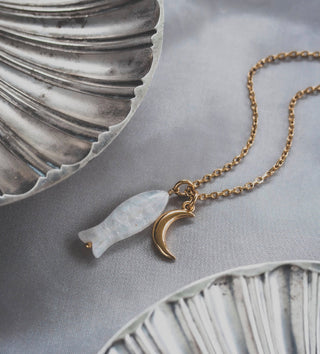 Salty Siren Amazonite Fish Charm Necklace – 14K Gold Plated Coastal Jewelry