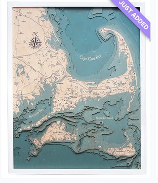 Cape Cod 3D Nautical Wood Chart – Large 24.5" x 31" Layered Bathymetric Map