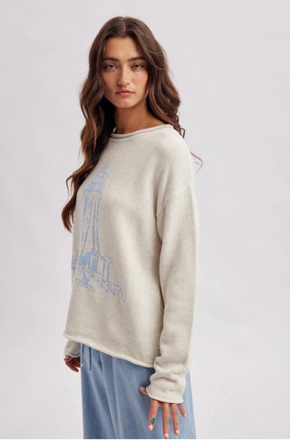 Lighthouse Coastal Graphic Cozy Sweater