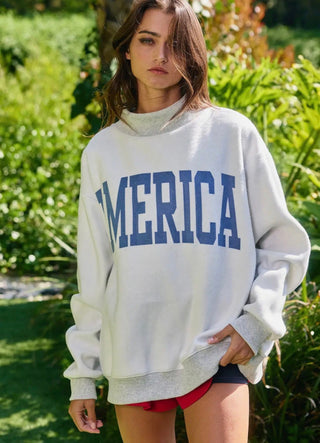 Heritage Reversible USA Flag Mock Neck Oversized Sweatshirt