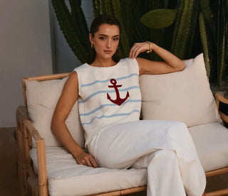 Coastal Chic Anchor Striped Knit Sweater Vest