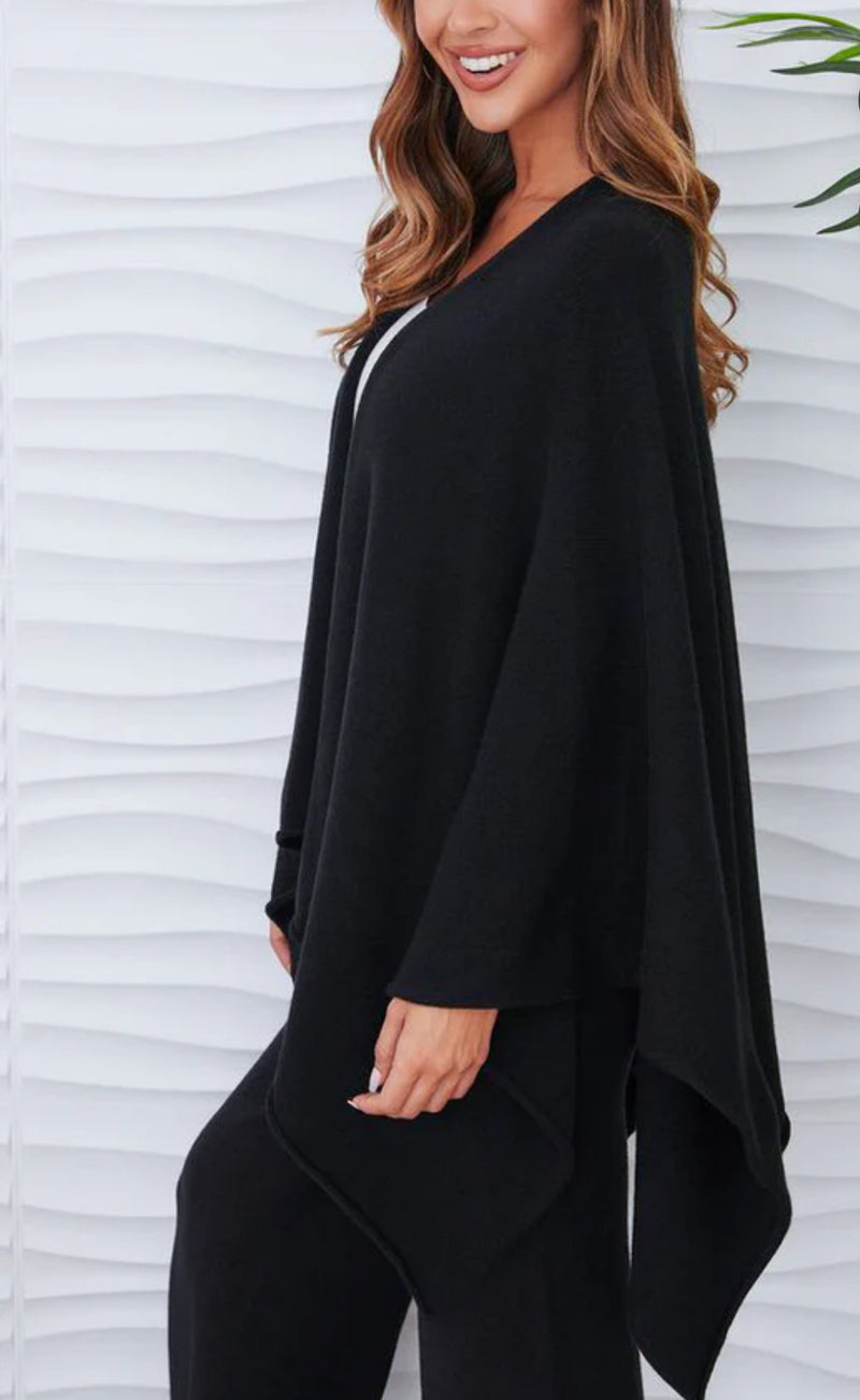 MILIO MILANO KNIT DOLMAN OPEN CARDIGAN IN BLACK