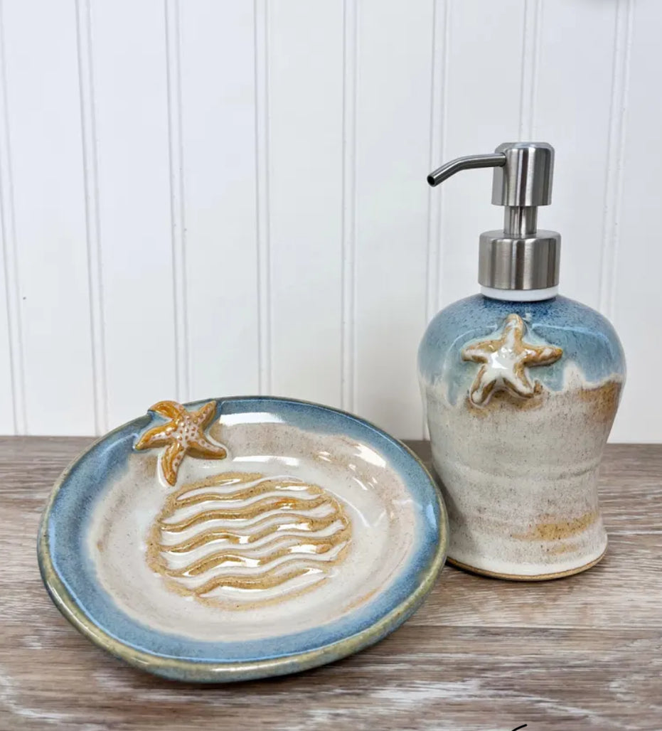 Handmade Starfish Pottery Soap Dish Or Pump