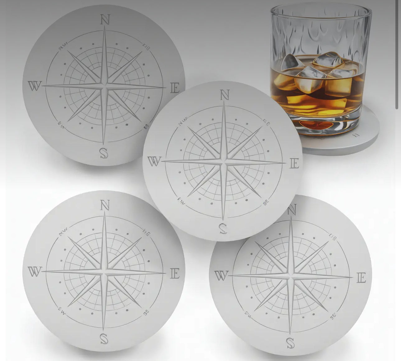 Set of 4 compass rose absorbent coasters white 