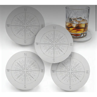Set of 4 compass rose absorbent coasters white 