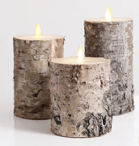 Moving Flameless LED Brown Faux Birch Pillar Candles with Remote - Set of 3