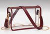 Showing brown clear red table bag with brown strap or gold chain as an option 