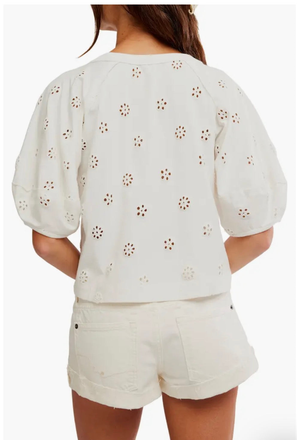 Free People Jessie Eyelet Tee In Whisper White