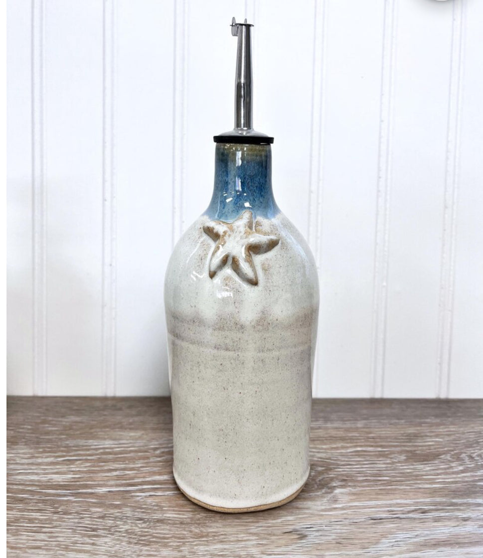 Handmade Starfish Pottery Olive Oil Bottle