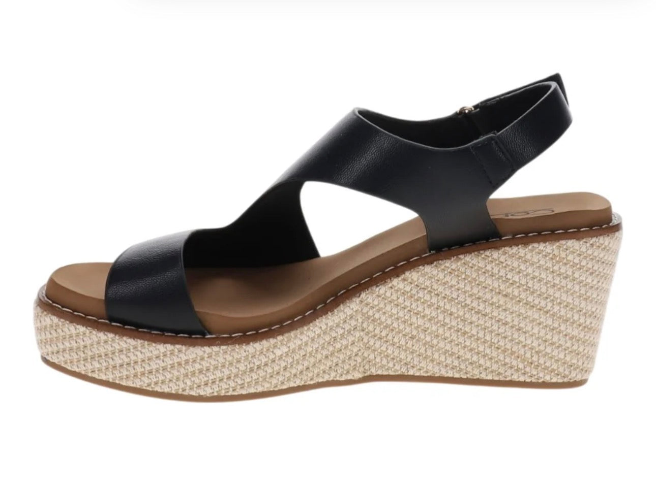 Corky’s Steppin Out Black Faux-Leather Wedge Sandals