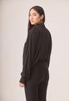 Flowy Blouse with Batwing Sleeves - Black