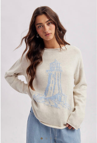 Lighthouse Coastal Graphic Cozy Sweater