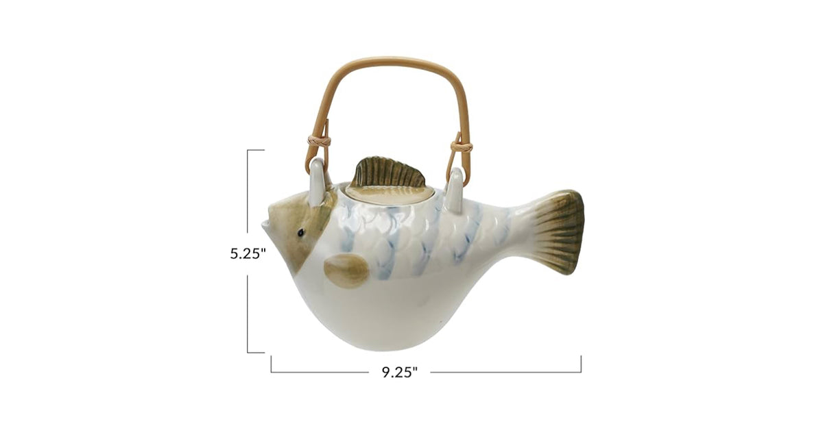 Stoneware Fish Shaped Teapot with Metal Strainer