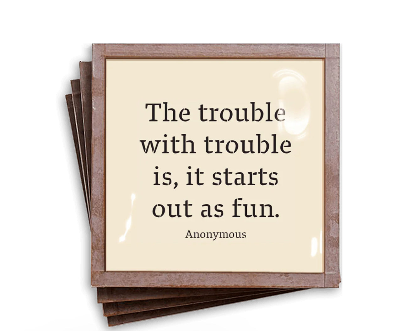 The Trouble With Trouble Copper & Glass Coasters, Set of 4