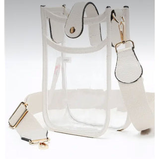 Be game day and concert ready. 
Showing white small bag 


Our clear  bags are perfect for headed to your favorite sporting event, college game, concert or music festival.

 

 Stadium Concert Crossbody Bag

9.5" x 3" x 6" rectangle 

6.75" x 8.25" x 2.75" mini

 

 

 

 

 

 