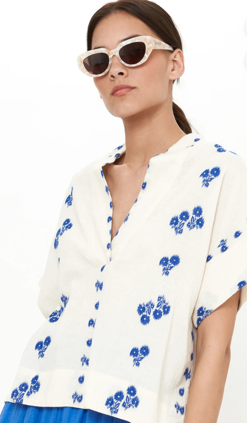 OLIPHANT V-NECK TOP- WICKLOW BLUE