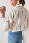 Stripe Bubble Sleeve Button Shirt