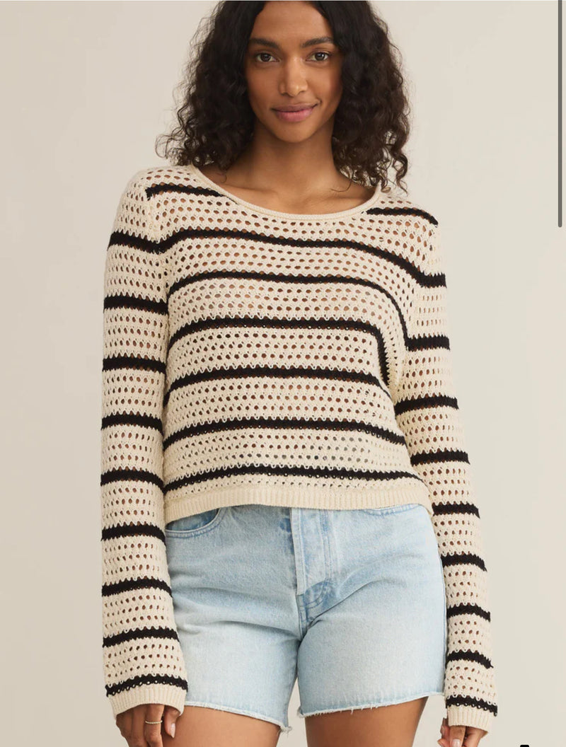 Z SUPPLY KIT STRIPE CROCHET SWEATER IN SEA SALT